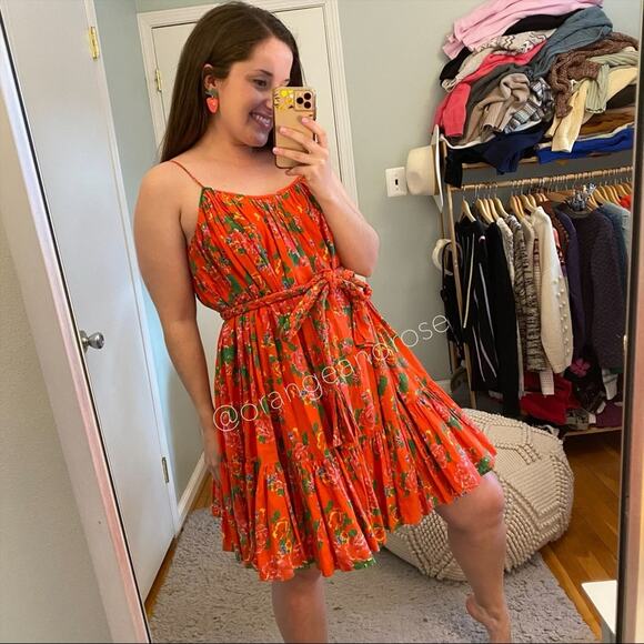 Rhode Resort Red Dazzle Floral Nala Braid Tropical Belted Mini Dress XS - Picture 5 of 13